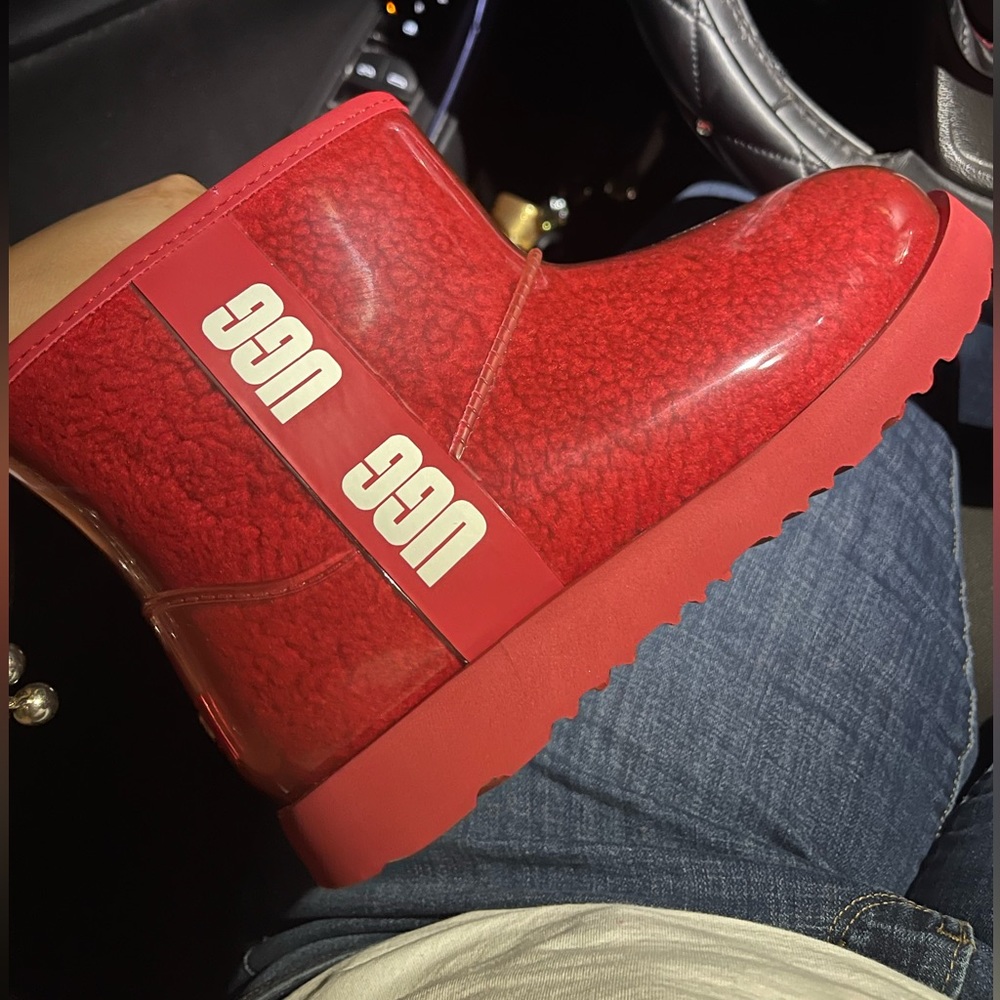 Brand New red clear UGGs size 4!